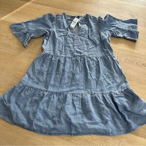 NWT Loft Chambray Tie Neck Mini Dress